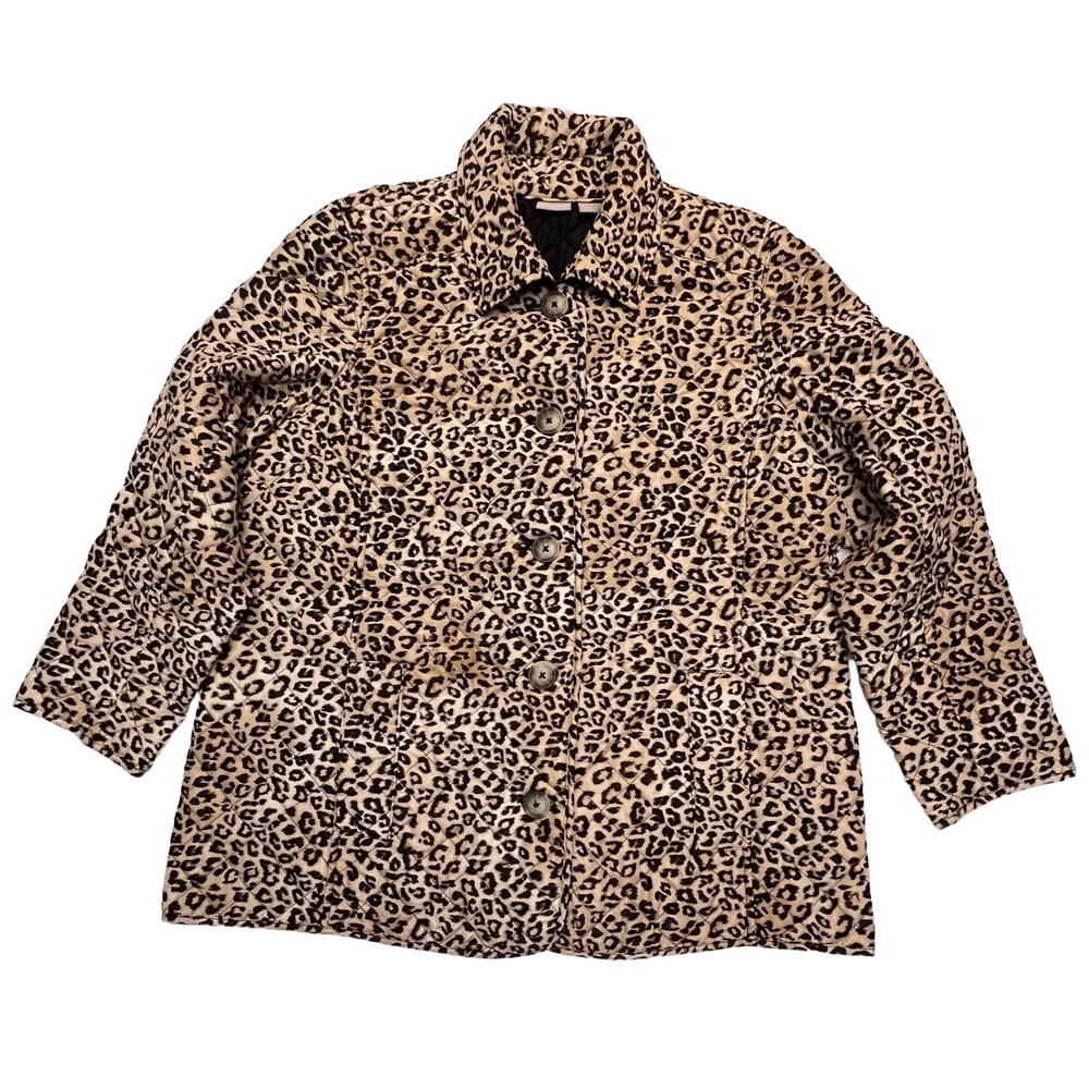 Chico’s Quilted Leopard Print‎ Button Front Classic Jacket Size 16/18